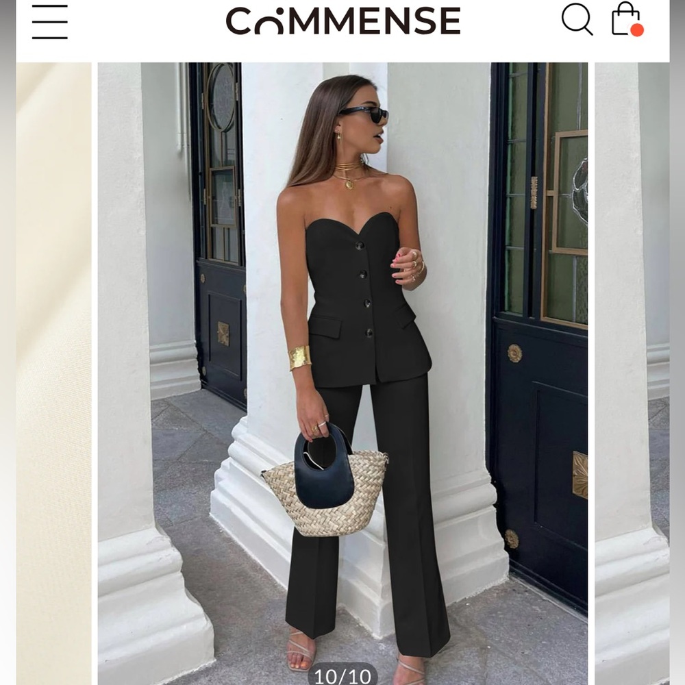 Solid Tube Top With Wide Leg Pants Set